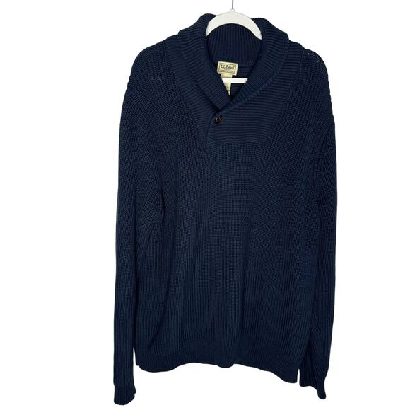 Bean Men´s Shawl Collar HeavyKnit CottonSweater Casual Blue